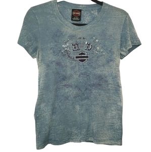 Harley Davidson Burn Out Las Vegas Logo Tee Blue, White, Size Large Junior